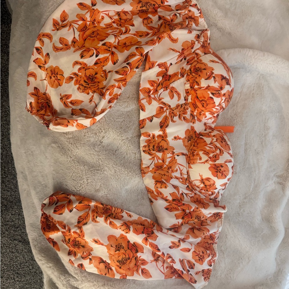 Floral Orange and White Bikini Set